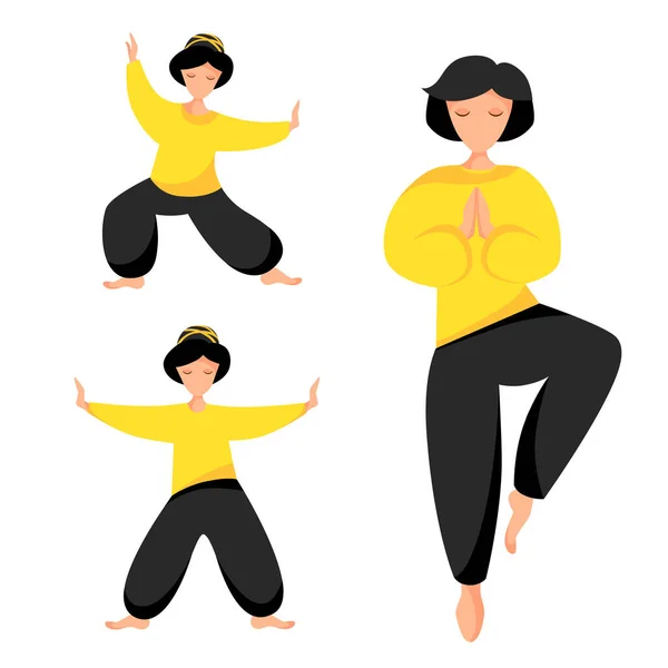 Filles effectuer qigong, tai chi et des exercices de yoga — Image vectorielle