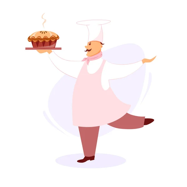 Веселый шеф-повар с яблочным пирогом — стоковый вектор