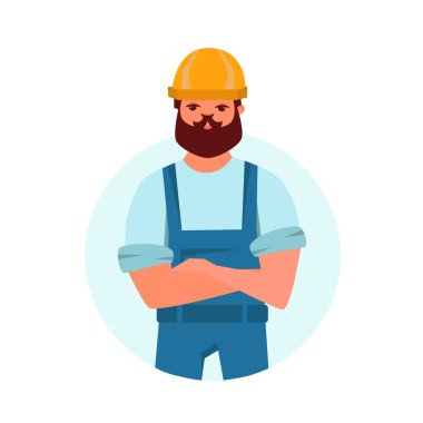 Üniformalı ve sarı başlıklı bir inşaatçının vektör stok çizimi