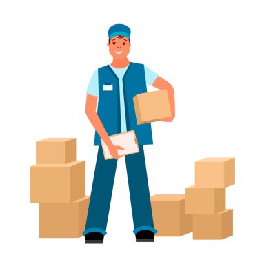 Kutularla çalışan bir depo çalışanının vektör stok çizimi
