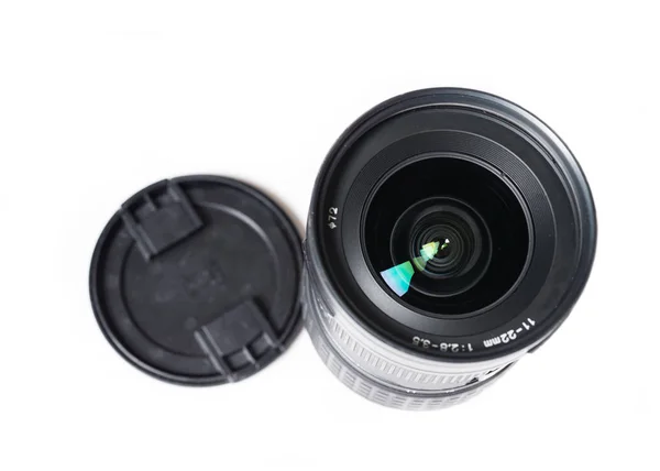 Lens Van Camera Rond Witte Achtergrond — Stockfoto