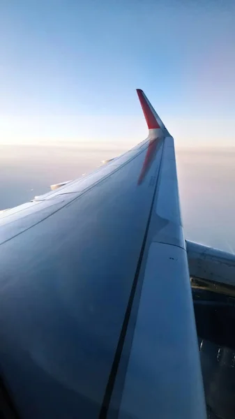 Cloudscape Υπόβαθρο Από Αεροπλάνο Αεροπλάνο Πτέρυγα — Φωτογραφία Αρχείου