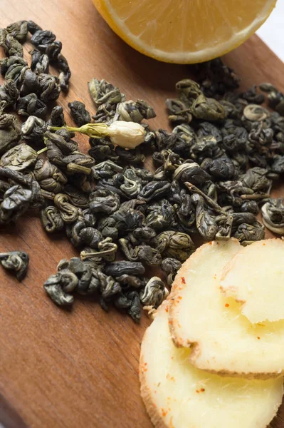 Zestaw Jasmine Green Tea Imbir Bliska — Zdjęcie stockowe