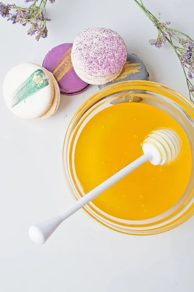 Miel Naturel Frais Dans Bol Verre Avec Cuillère Miel — Photo