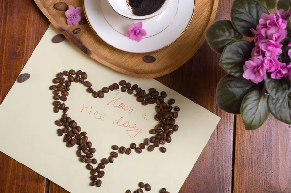 Happy  morning . life style shot with coffee and heart — Stock Photo, Image