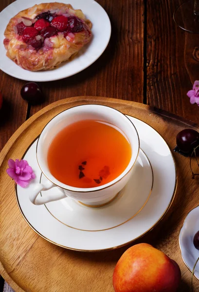 Happy Morning Life Style Shot Morning Tea Berry Cake Fruits — Stock Photo, Image
