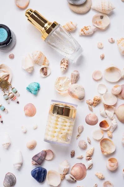 precious skin care cosmetics around  natural shells and gemstone