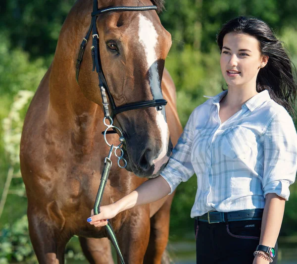 Ung Flicka Med Sin Häst Poserar Tillsammans — Stockfoto