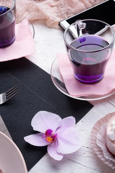 Life Style Concept Thai Blue Butterfly Pea Tea Served Fresh — Stock Photo, Image