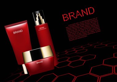 Kozmetik reklamları şablon, kozmetik kırmızı kovan katta ayarla.