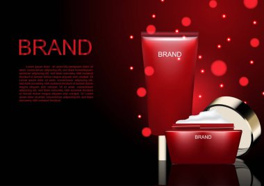 Kozmetik reklamları şablon, koyu arka plan üzerinde kırmızı kar ile gece ve gündüz kremi