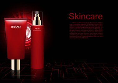 Kozmetik reklamları şablon, krem ve serum futuristik hat zemin ve küçük açık renkli ile