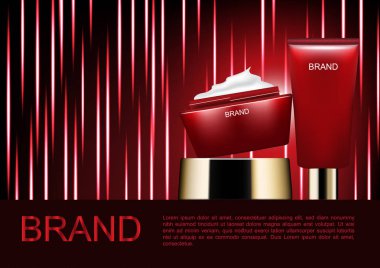 Kozmetik reklamları şablon, soyut dikey ışık çizgiler ile açık kozmetik krem