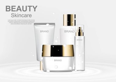 Kozmetik reklam şablonunun, Cilt Bakımı süt arka plan ayarla