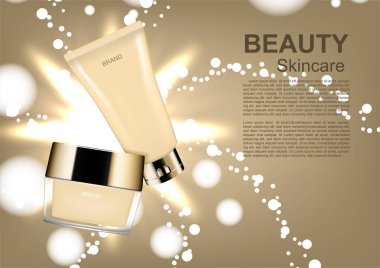 Vektör kozmetik reklam, parlayan ışık ve bokeh ile nemlendirici