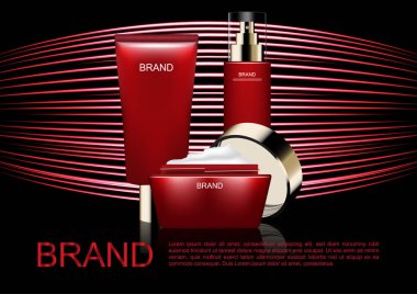 Kozmetik reklam şablonunun, nemlendirici ile soyut kırmızı neon ışığı ayarla