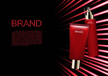Kozmetik reklam şablonunun, serum yüksek hızlı kırmızı ışık ile karanlık arka plan üzerinde ayarla