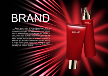 Kozmetik reklam şablonunun, yüksek hızlı kırmızı ışık ve parlak ışık ile serum
