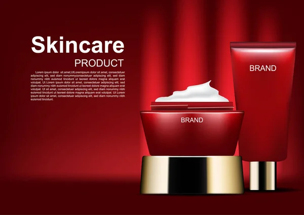 Kosmetycznych Reklamy Otwarty Krem Nawilżający Krem Red Tube Kosmetycznych Czerwonym — Wektor stockowy