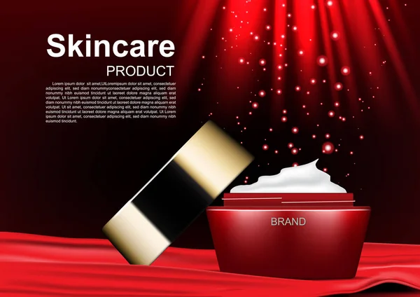 Kosmetycznych Reklamy Otwarty Krem Nawilżający Krem Mały Blask Światła Czerwony — Wektor stockowy