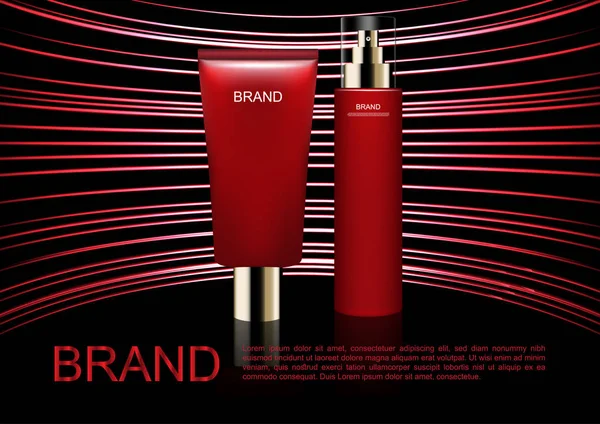 化粧品の広告テンプレート 暗い背景上のカーブ線と血清 — ストックベクタ