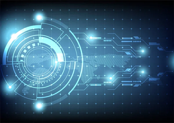 Ilustração Vetorial Tecnologia Círculo Luz Brilhante Com Mapa Mundo Alguns —  Vetores de Stock