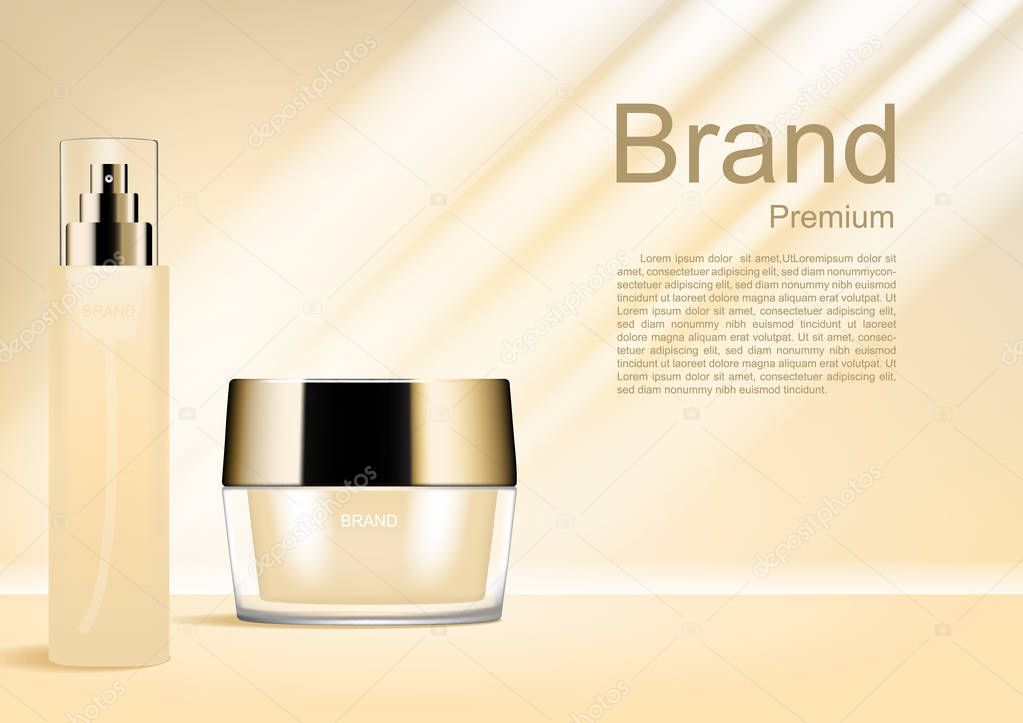 Cosmetic ads template, serum and cream with shining light