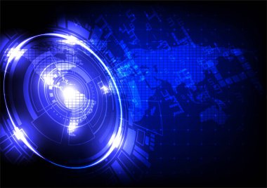 Teknoloji illüstrasyon, dijital daire ve dünya Nasa tarafından döşenmiş bu görüntü bazı unsurları üzerinde karanlık kavram haritası