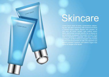 Kozmetik reklamları şablonu, kabarcık mavi ışık ile nemlendirici ürünleri
