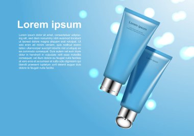 Kozmetik reklamları şablon, yüz köpük mavi ve beyaz perileri ile