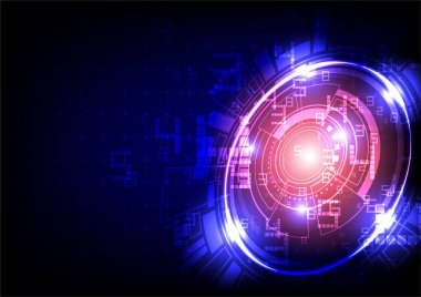 Mavi ve koyu arka plan üzerinde basamaklı sayılarla fütüristik açık daireler