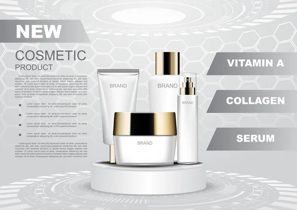 Kozmetik poster, fütüristik podyum şablonunda ayarla Cilt Bakımı