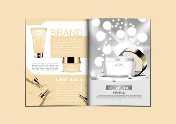 Brochure Design Produits Cosmétiques Beiges Crème Ouverte Aux Lumières Brillantes — Image vectorielle