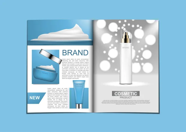 Brochure Produits Soin Bleu Blanc Avec Gabarit Pour Usages Commerciaux — Image vectorielle