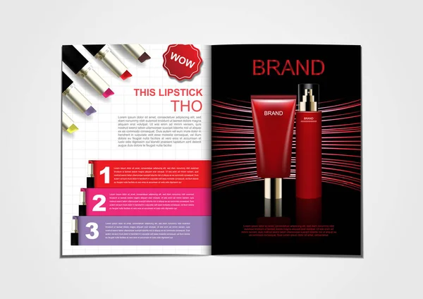Ruj Kırmızı Işık Arka Plan Katalog Veya Dergi Için Kozmetik — Stok Vektör