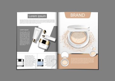 Krem ve serum geometrik zemin üzerine reklam için dergi görüntüsündeki toz ve şablonu basın