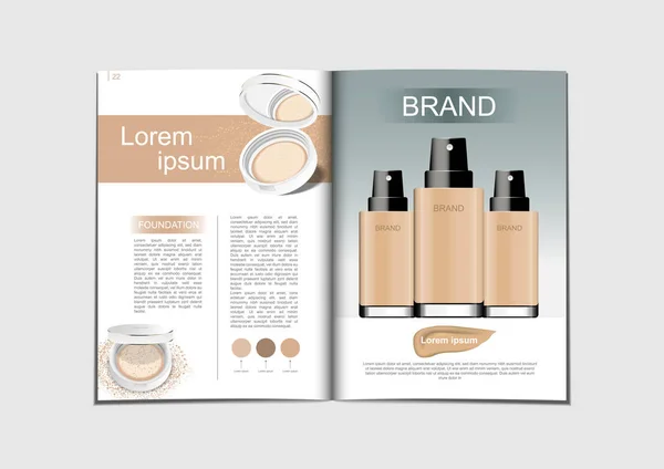 Toz Çıplak Kozmetik Krem Dergisi Tasarım Şablonu Tonları Ile Basın — Stok Vektör