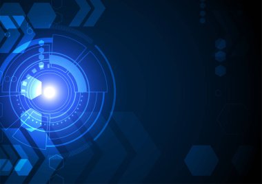 Soyut daire teknoloji ve okları simge koyu arka plan üzerinde parlayan ışıkla