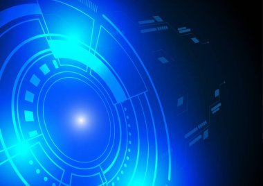 Küçük geometrik şekiller ve parlayan ışık, vektör teknolojik altyapı ile büyük daire devre