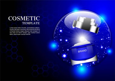 Kozmetik reklamları, parlayan ışıklar ile kabarcık mavi shining krem açtı ve kovan arka plan soluk