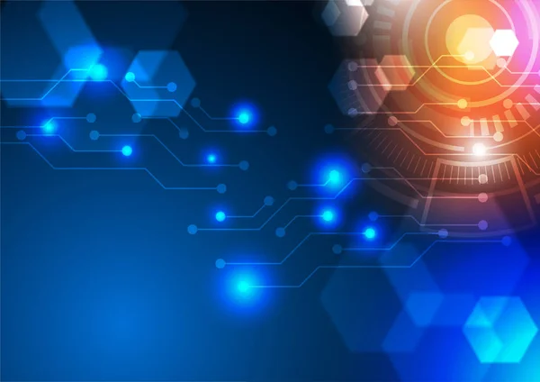 Merhaba teknik arka plan mavi altıgenler ve devre hatları ile parlak