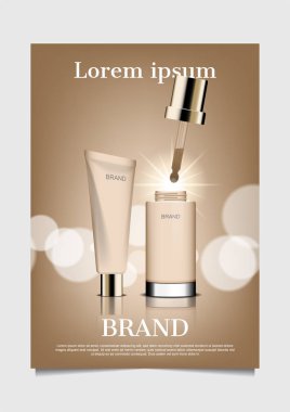 Krem ve serum ile kahverengi zemin, vektör sigorta primi kozmetik reklam üzerinde bokeh