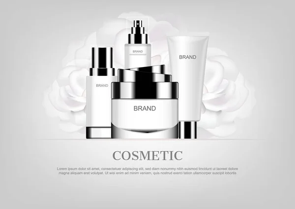 Krem Dzień Białych Róż Wektor Kosmetycznych Reklamy — Wektor stockowy