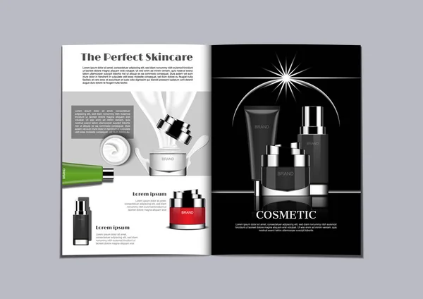 Magazine Thématique Noir Blanc Avec Crème Lotion Lait Sur Page — Image vectorielle