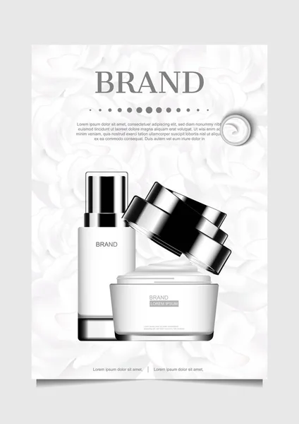 Krem Beyaz Çiçekler Arka Plan Üzerinde Açıldı Vektör Kozmetik Reklam — Stok Vektör
