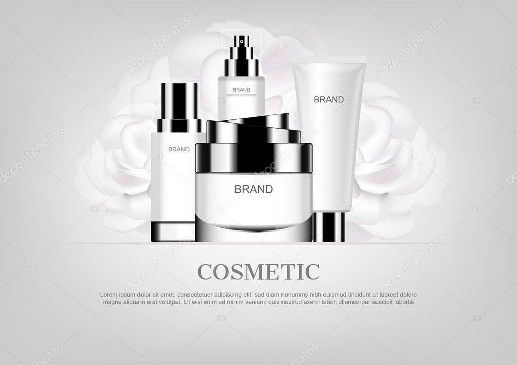 Day cream with white roses, vector cosmetic ads