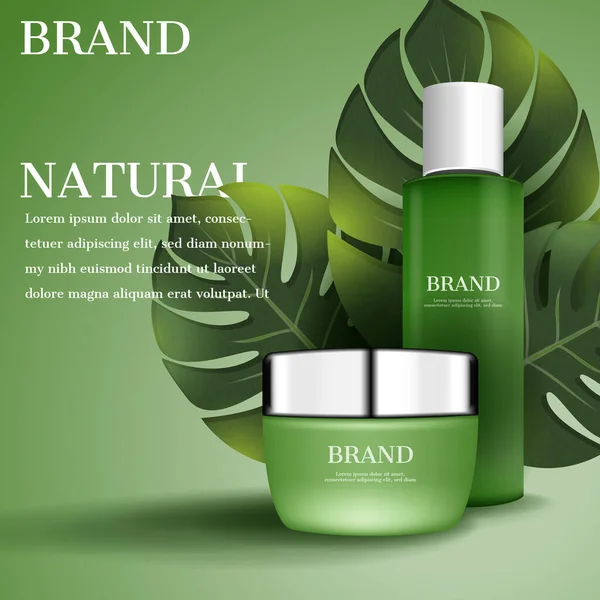 Yeşil tropik çiçekli kozmetik reklamları