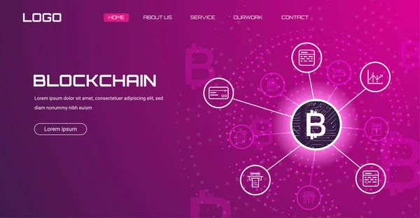 Diseño Del Concepto Banner Blockchain Sobre Fondo Rosa — Vector de stock