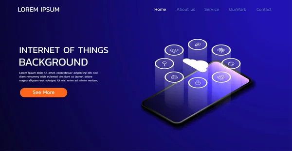 Website Landingspagina Ontwerp Internet Van Dingen Achtergrond — Stockvector