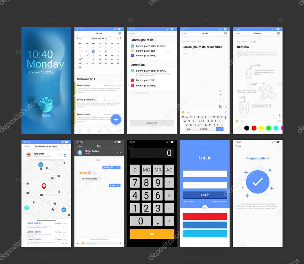 Set of Mobile UI kit mockups